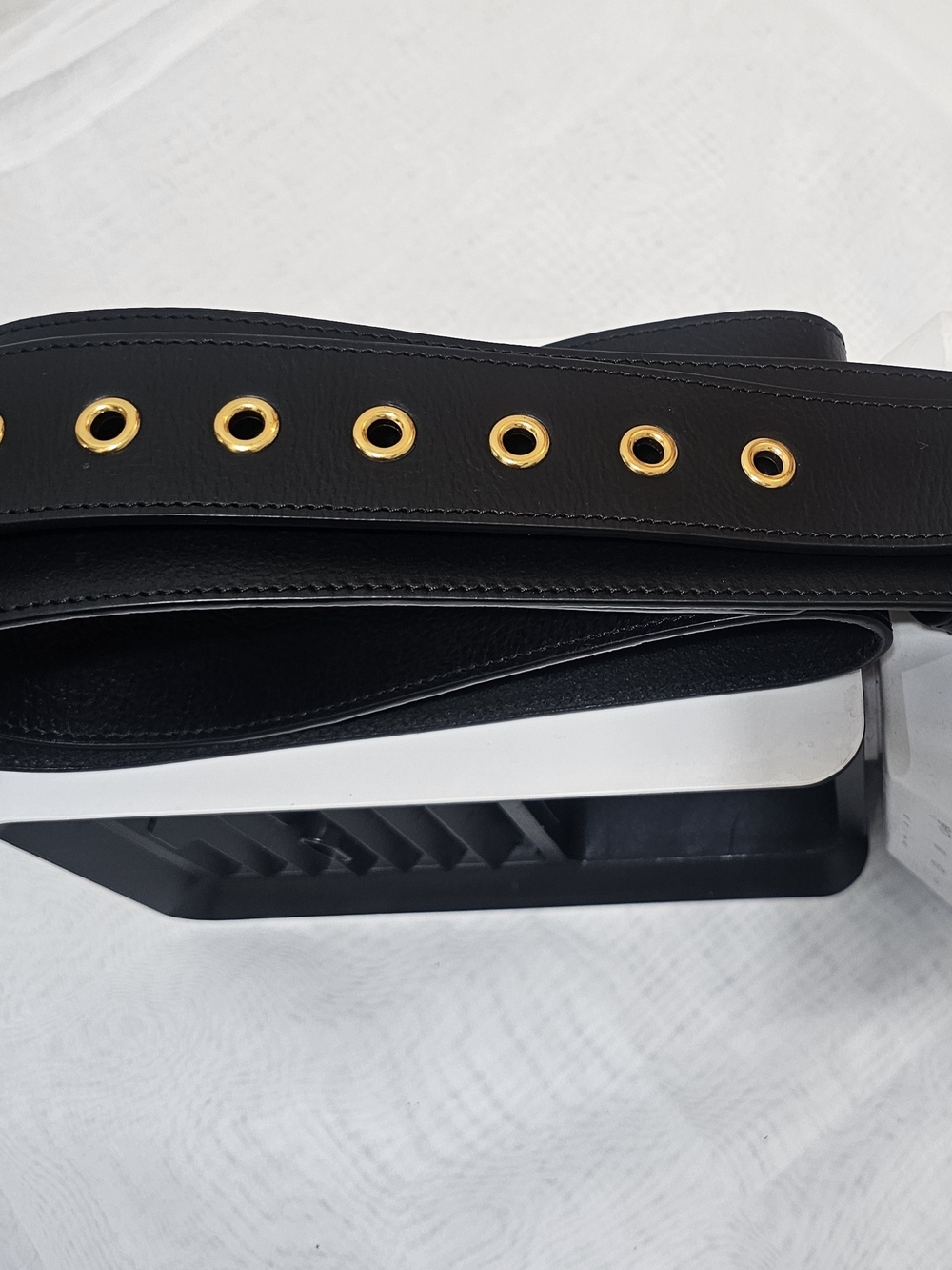 Sergio Hudson Women's Wide Black Waist Belt Gold-Tone Grommets Buckle XL/XXL